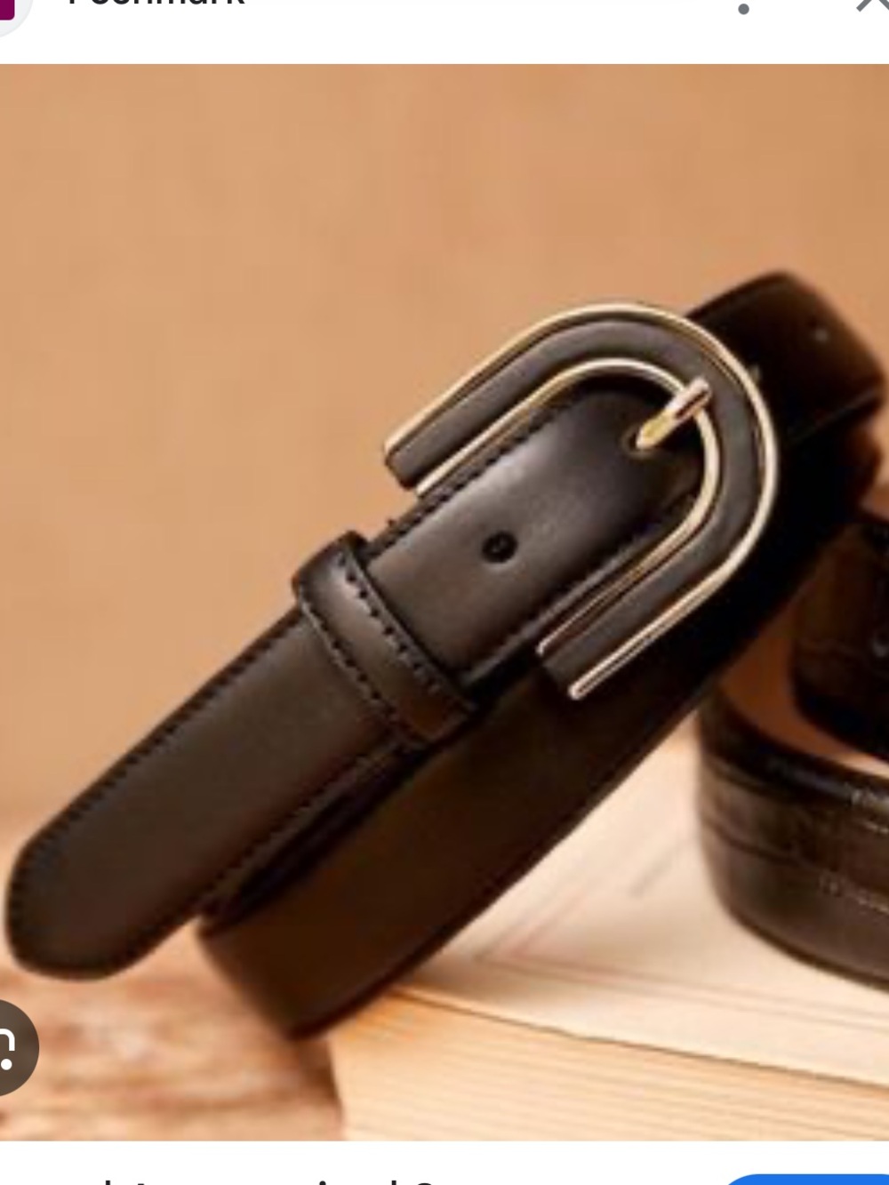 Sezane Black Leather Belt with Horseshoe Silver-Tone Buckle
